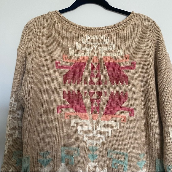Ralph Lauren Tan Aztec Southwestern Sweater Cotton/Linen Blend Size L - Picture 2 of 9